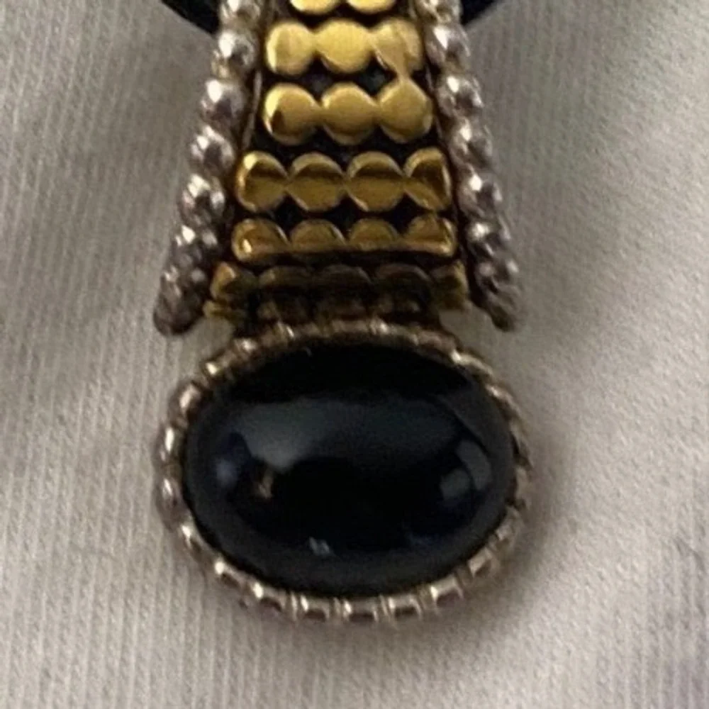 Gold‎ Tone Black Cabochon Pendant Necklace Leather Cord
