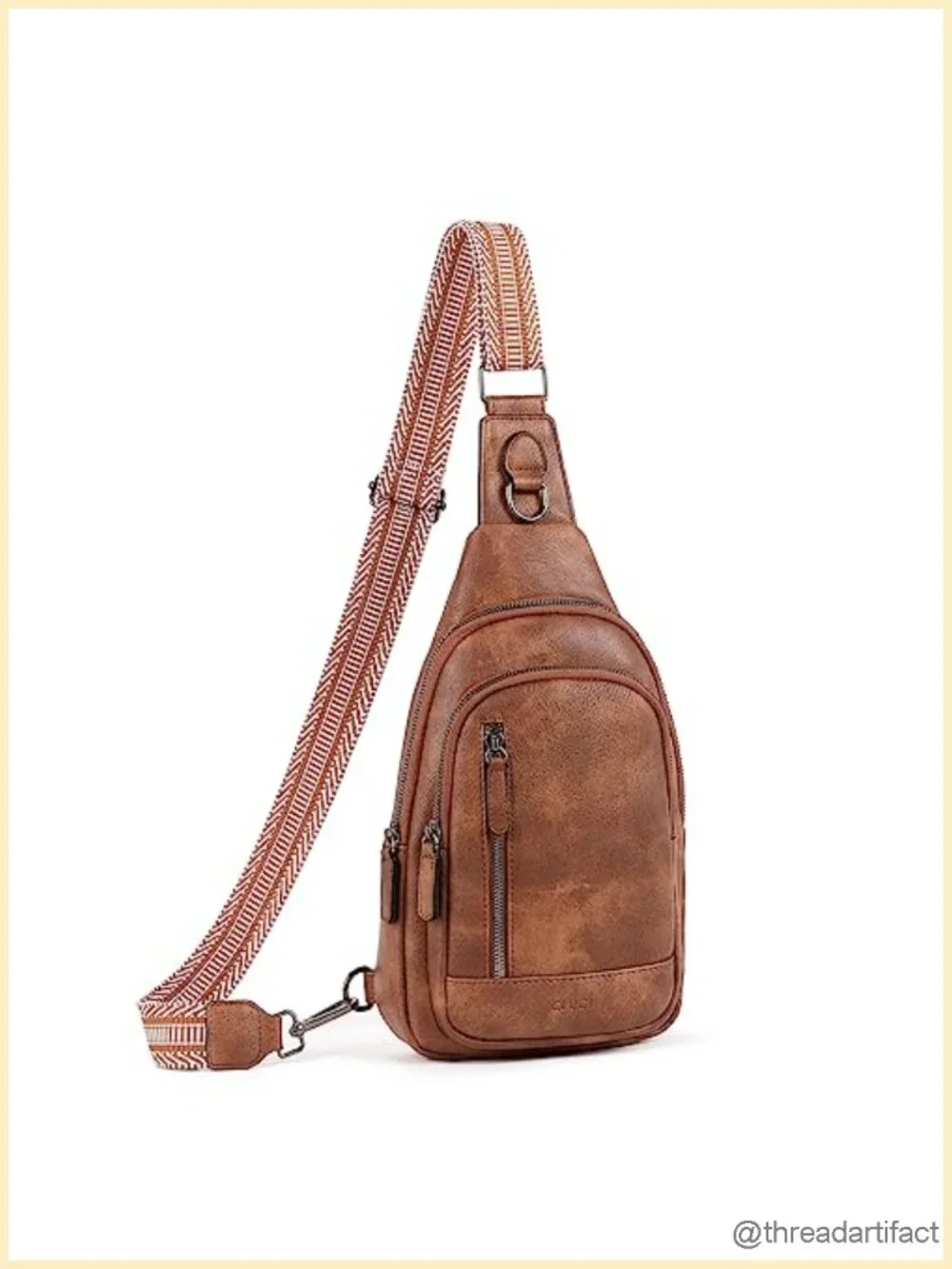 Faux Leather Crossbody Sling Bag with Multiple Pockets, Adjustable Strap
