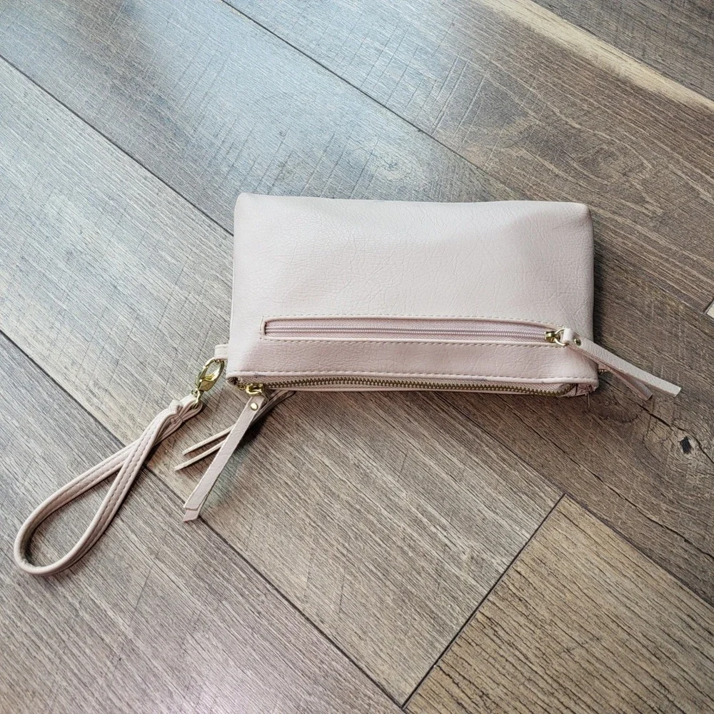 Nicole by Nicole Miller Blush Pink Wristlet Clutch Bag Gold Hardware Studded