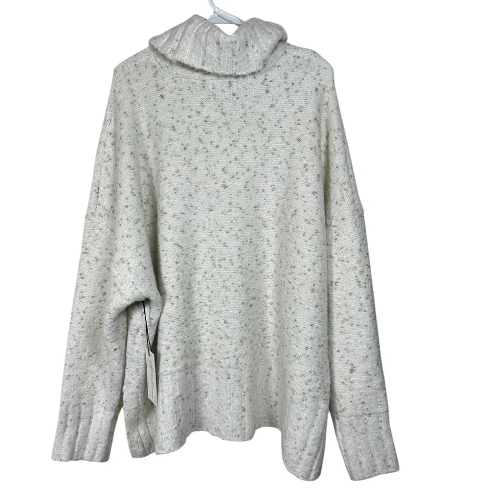 Rachel Zoe Cream Gold Cowl Neck Soft Knit Sweater Size 3X