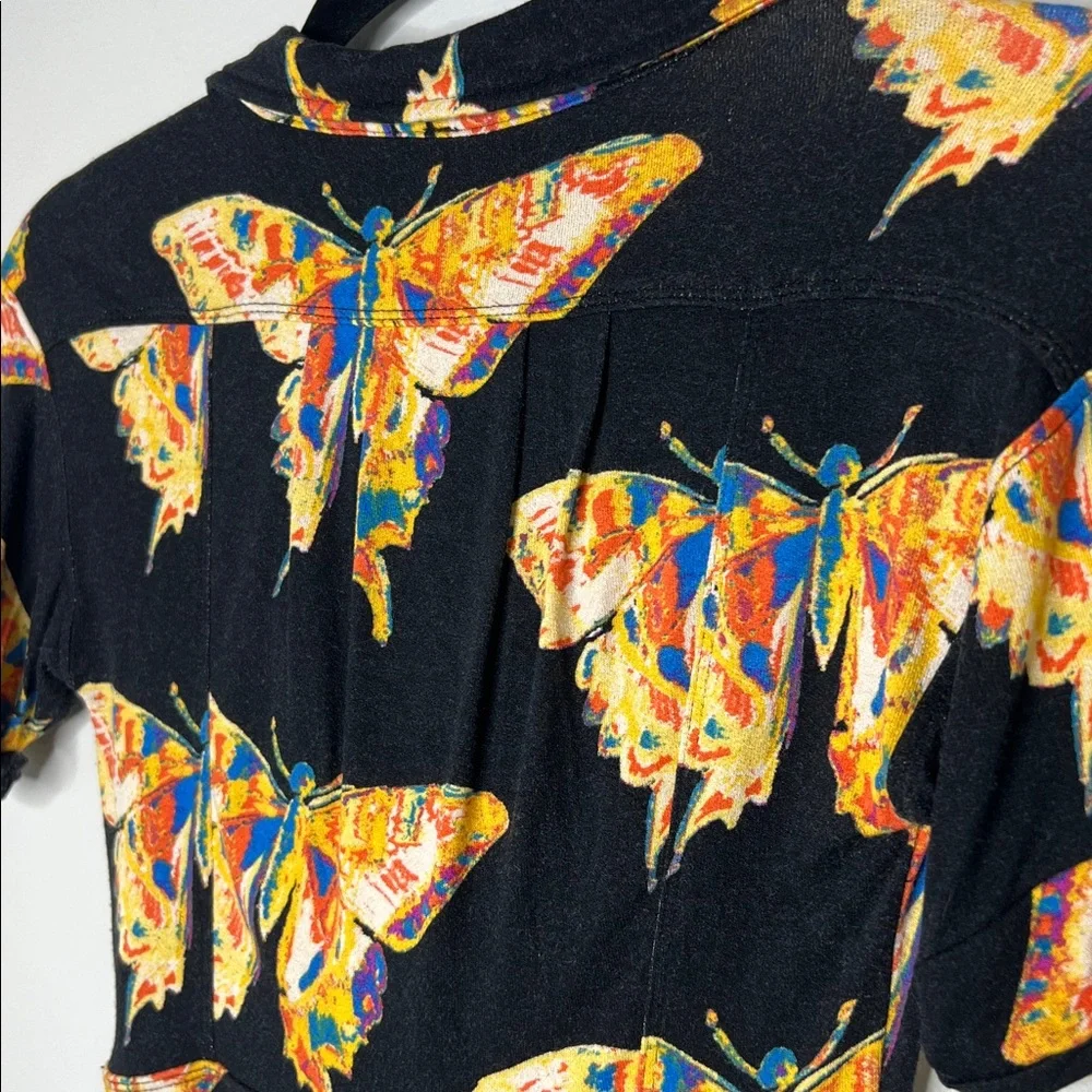 Free People Whimsical Butterfly Print Ready Set Sail Tie Front Crop Top size XS