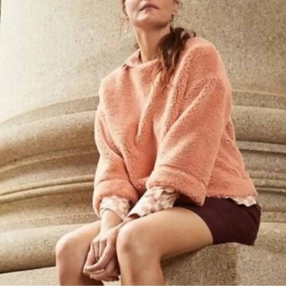 EUC Madewell Pink Crop Fuzzy Teddy Sweater Pullover Medium