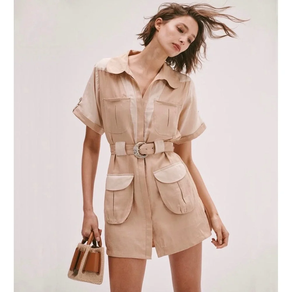 Free People x Steele Dusty Utility Dress XS Linen‎ Blend Belted Safari Mini NWT