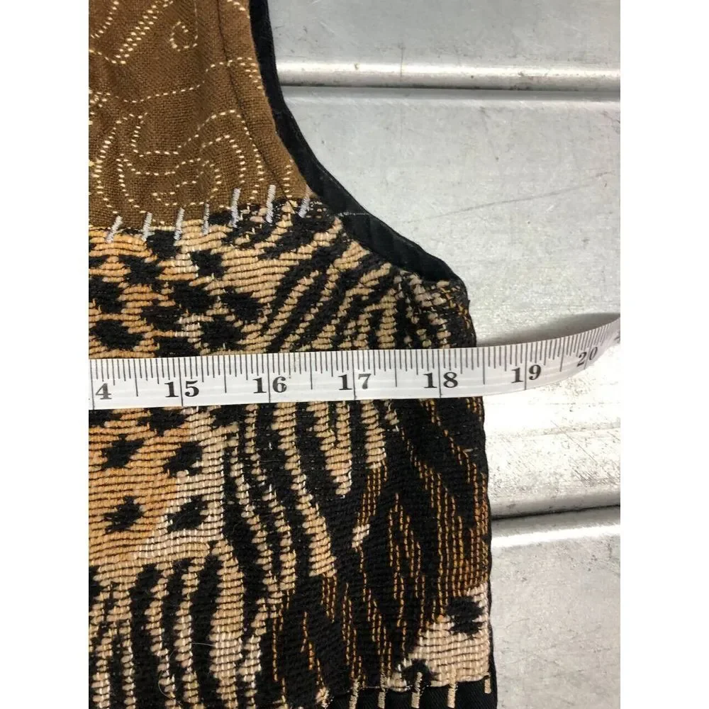 Life Style Vest Womens Small Black Button Up Animal Print Safari Cats Embroidery
