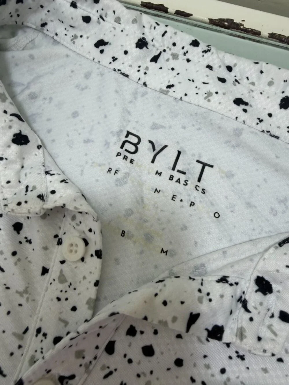 BYLT Premium Basics Men Performance Polo Shirt Mens XL White Black Splatter Golf