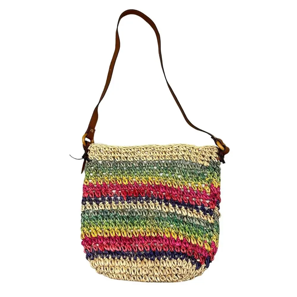 Rainbow Woven Straw Unbranded Crossbody Square‎ Bag