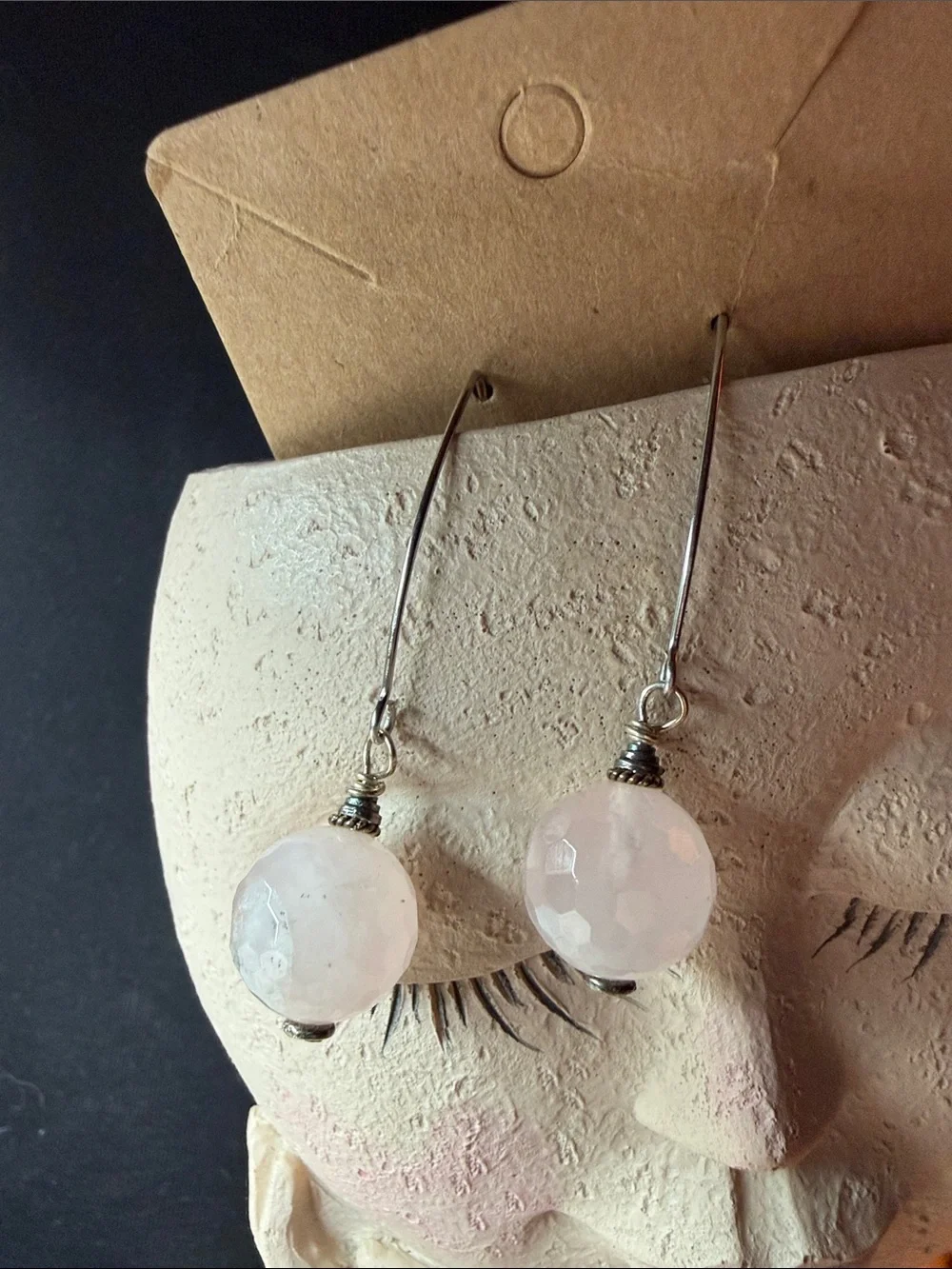 Sterling Silver Rose Quartz Drop Earrings - Pink Gemstone Dangles