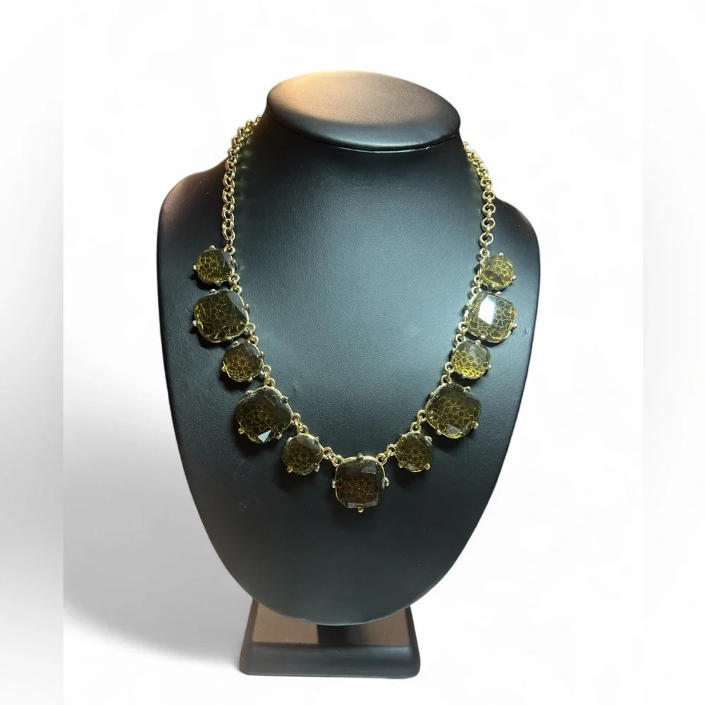 Statement‎ Necklace Gold Tone Cracke Glass Aesthetic Chunky Costume Jewelry 20