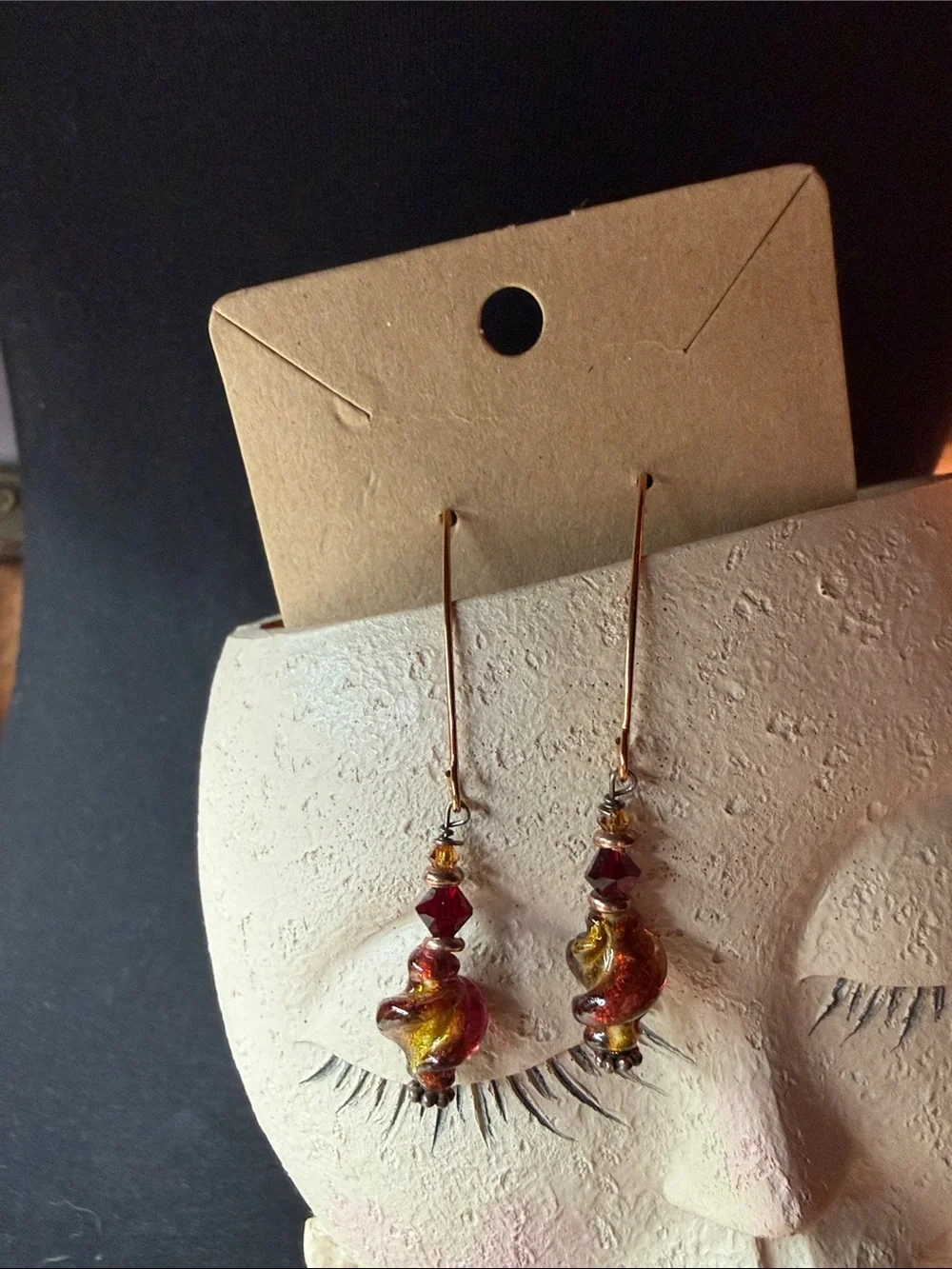 Handcrafted Red and Gold Glass Drop Earrings