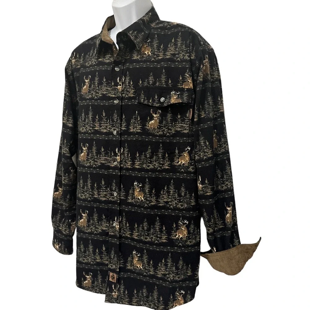 Legendary Whitetails Mens Shirt Deer‎ Brushed Cotton Corduroy Flip Cuff L Tall
