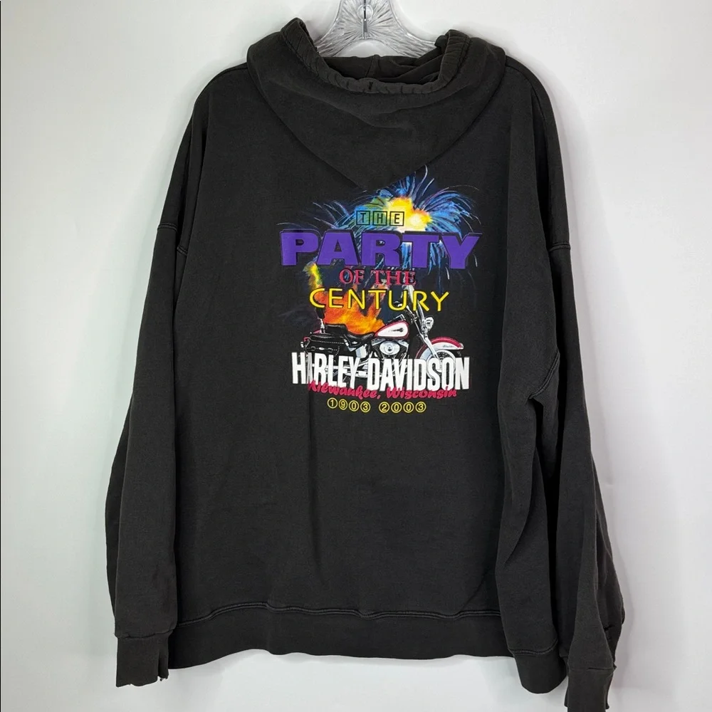 Vintage Harley Davidson Party Of The Century Black  Hooded Sweatshirt 2XL 2003