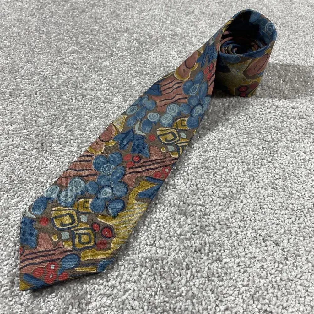 Ermenegildo Zegna Tie Silk Floral Multicolor Artsy Made in Italy Vintage‎