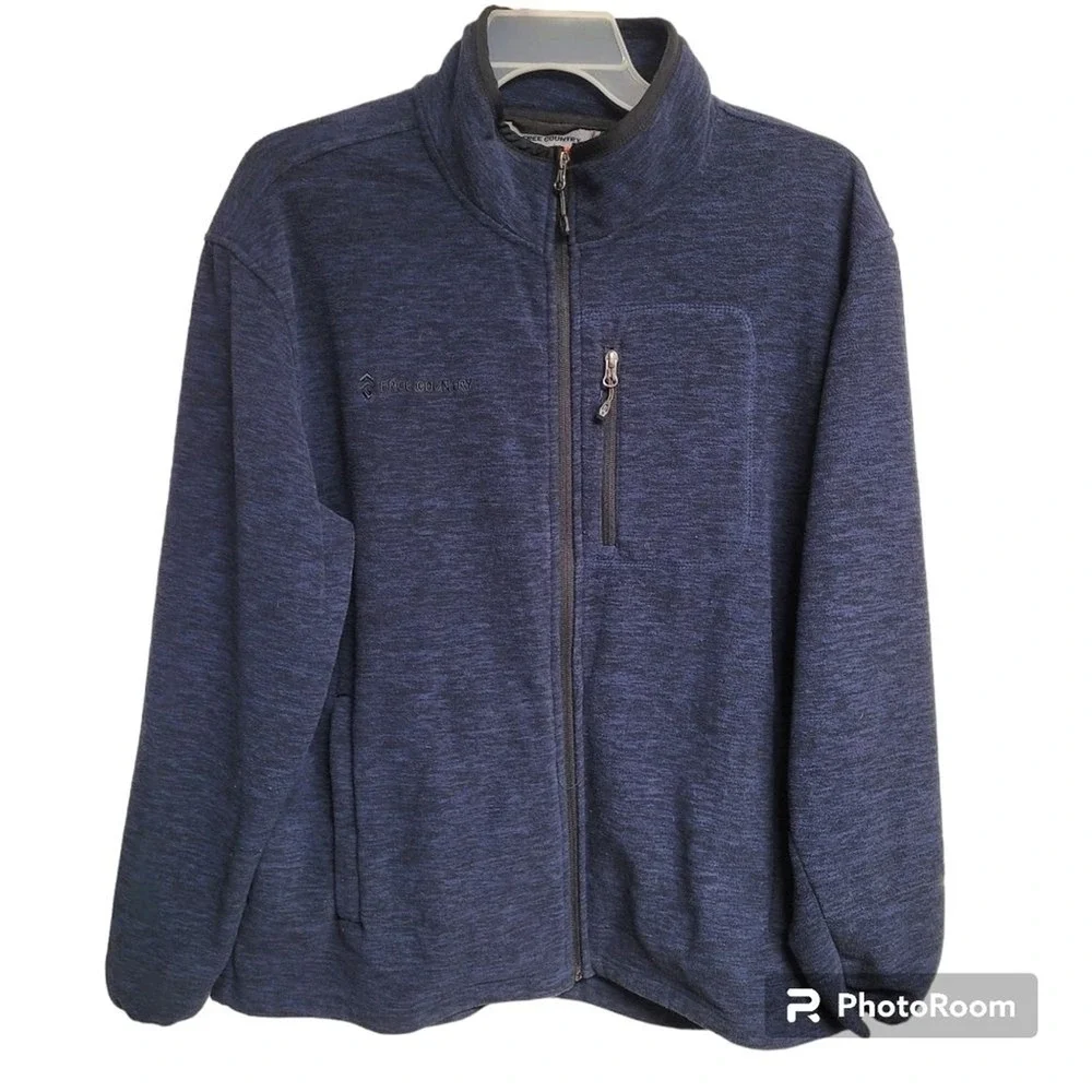 Free Country Navy Blue Mock Neck‎ Full Zip Fleece Jacket Men's Size XL