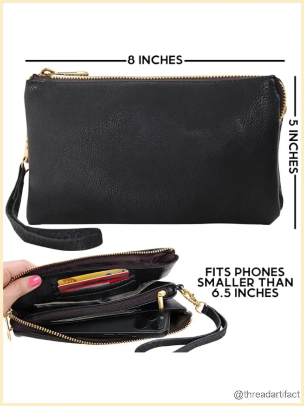 Vegan Leather Convertible Crossbody Wristlet Purse with Detachable Straps