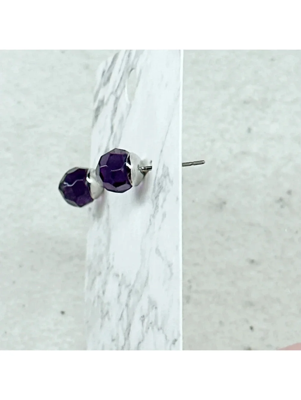 3003u. Purple Silvertone Stud Earrings