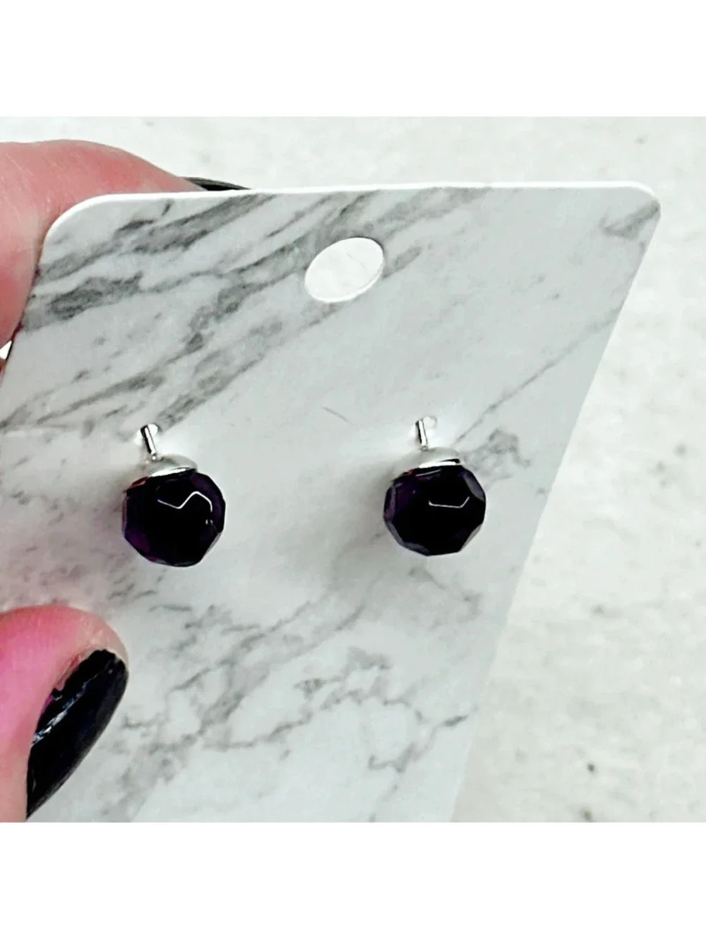 3003u. Purple Silvertone Stud Earrings