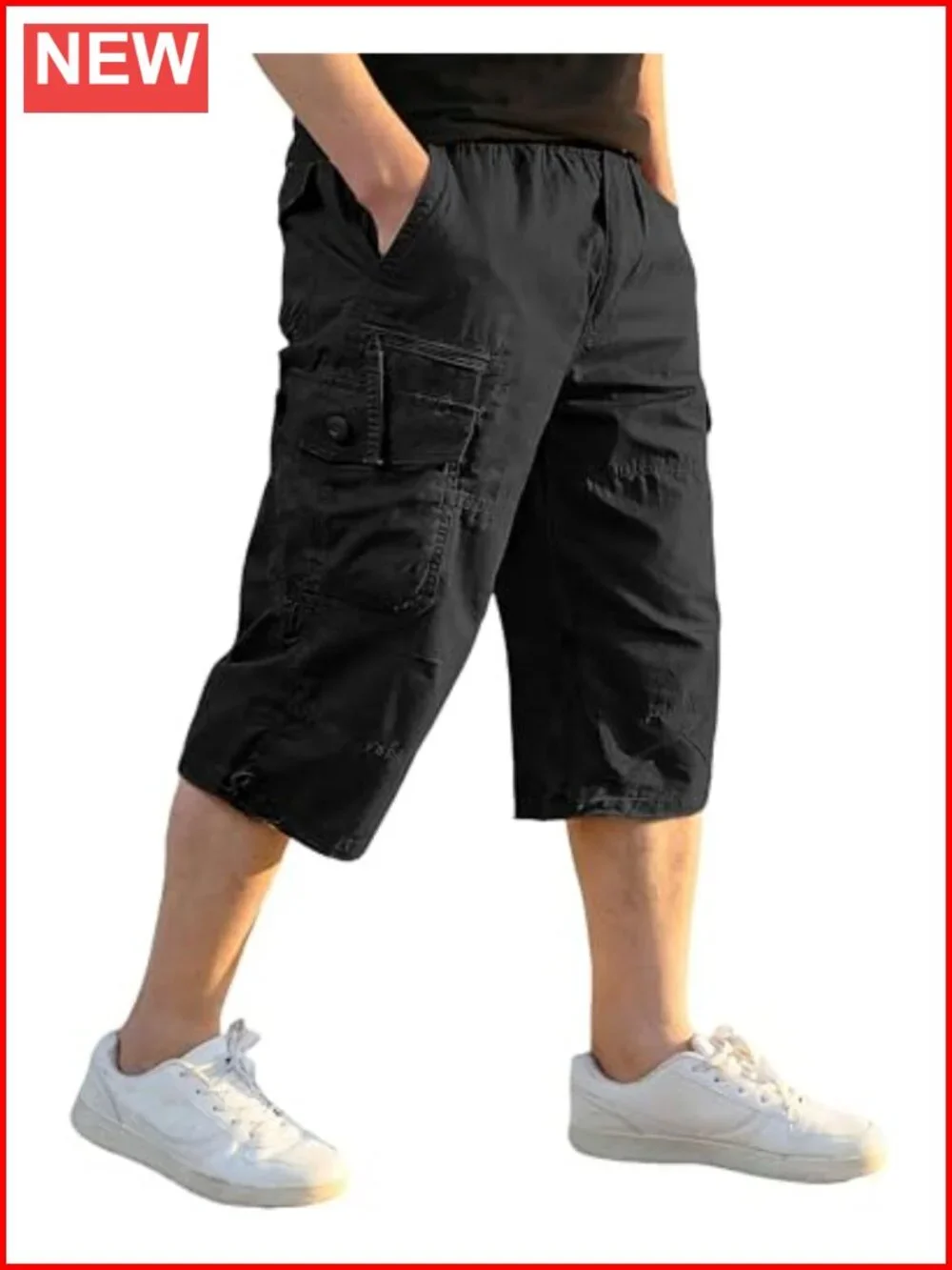 Men's Cargo Shorts - Cotton Twill Capri with 7 Pockets