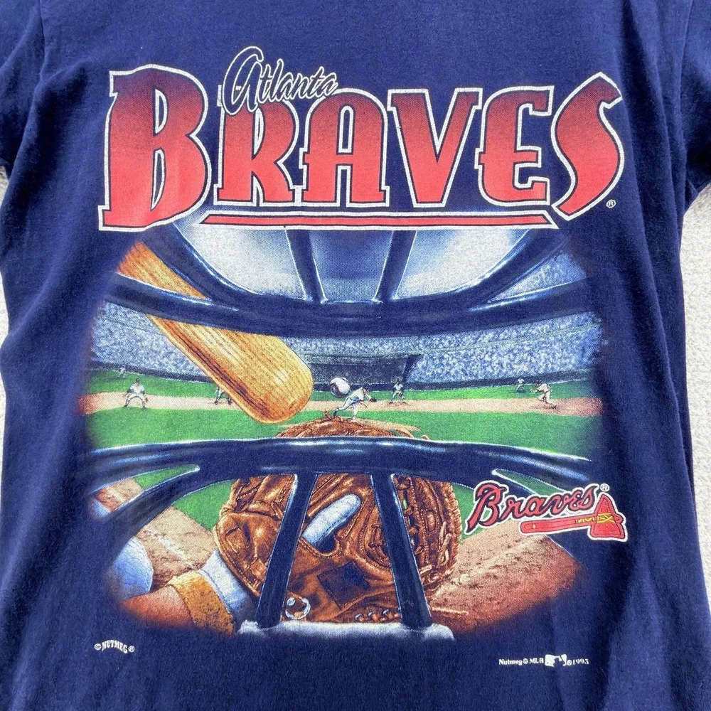 Vintage 1993 Atlanta Braves Nutmeg T Shirt M Single Stitch USA MLB Graphic 90s