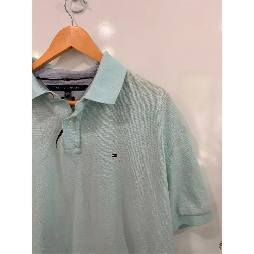 Tommy‎ Hilfiger Polo Shirt Mint Green XXL Cotton