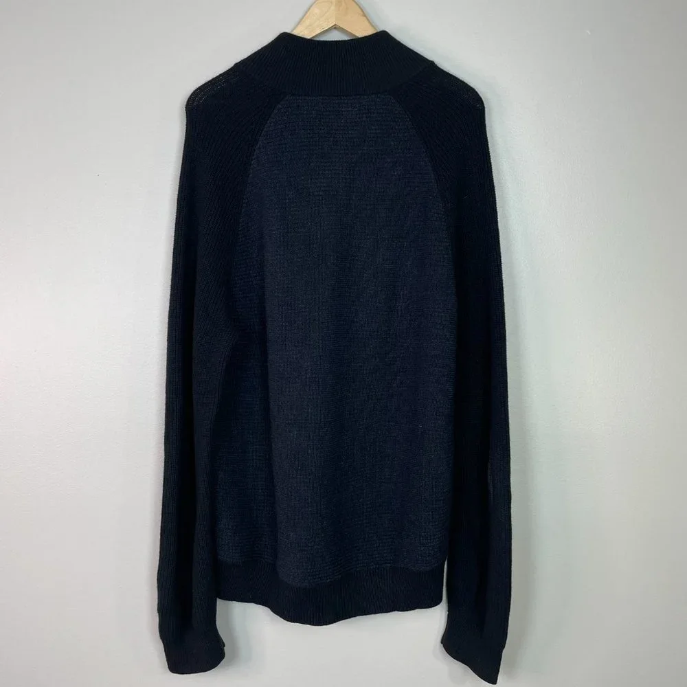 Banana Republic Sweater Large Black Navy Blue 1/4-Zip Pullover Cotton Blend Mens