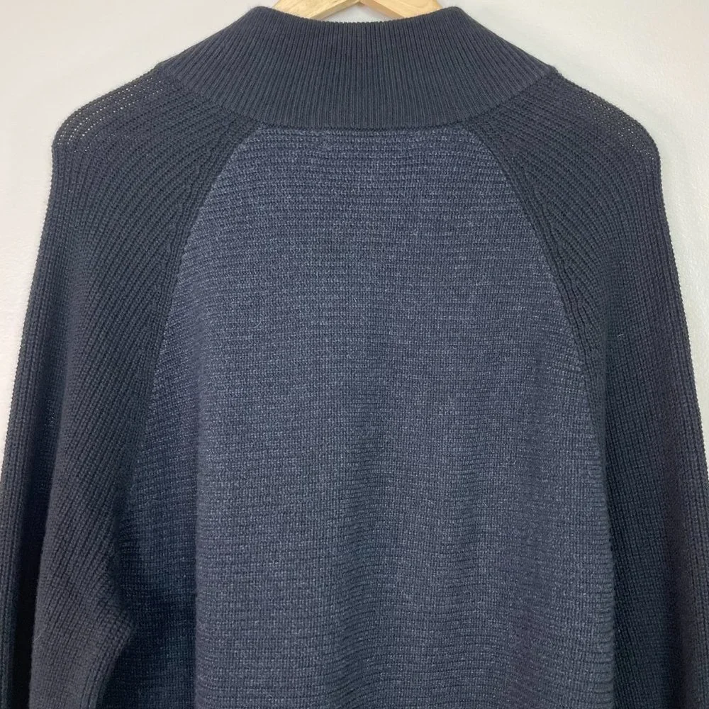 Banana Republic Sweater Large Black Navy Blue 1/4-Zip Pullover Cotton Blend Mens