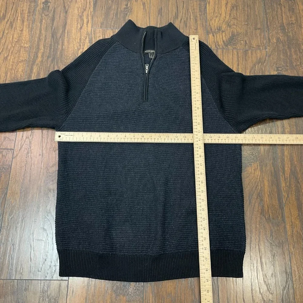 Banana Republic Sweater Large Black Navy Blue 1/4-Zip Pullover Cotton Blend Mens