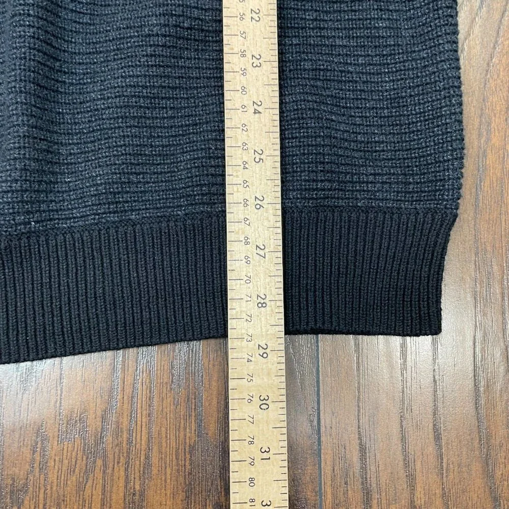 Banana Republic Sweater Large Black Navy Blue 1/4-Zip Pullover Cotton Blend Mens