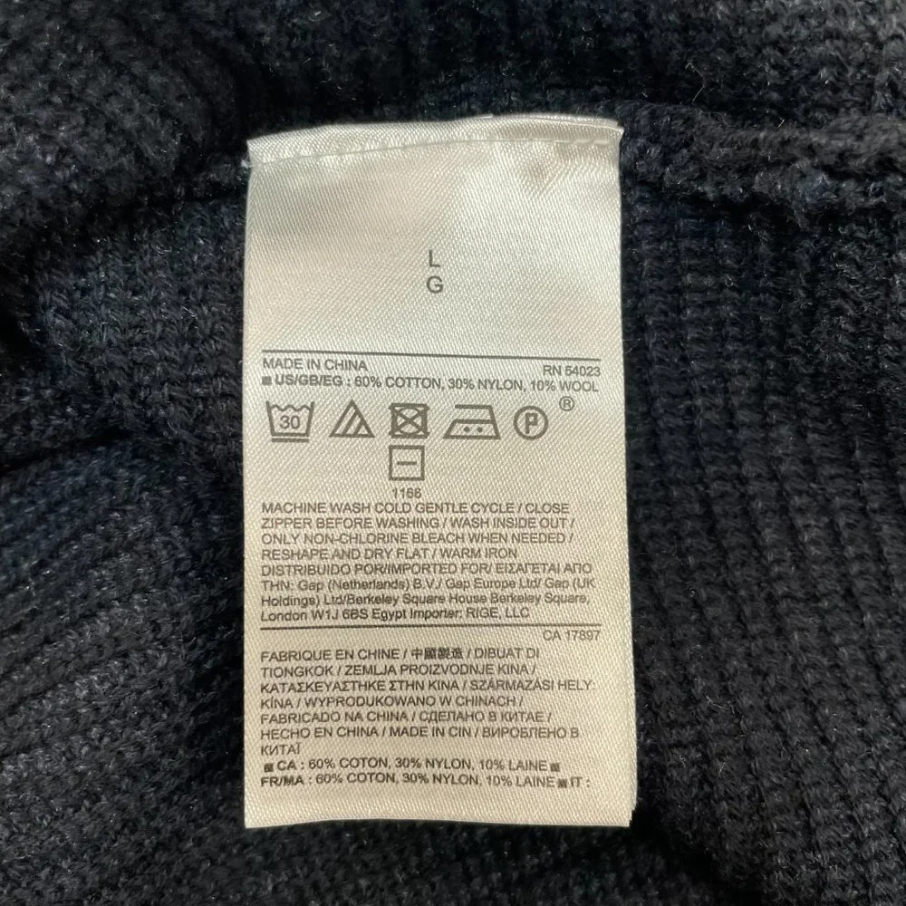 Banana Republic Sweater Large Black Navy Blue 1/4-Zip Pullover Cotton Blend Mens