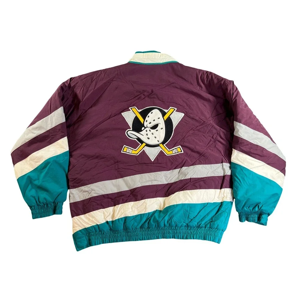 Vintage Apex One Mighty Ducks Puffer Jacket Mens Large Eggplant‎ 90s Quarter Zip