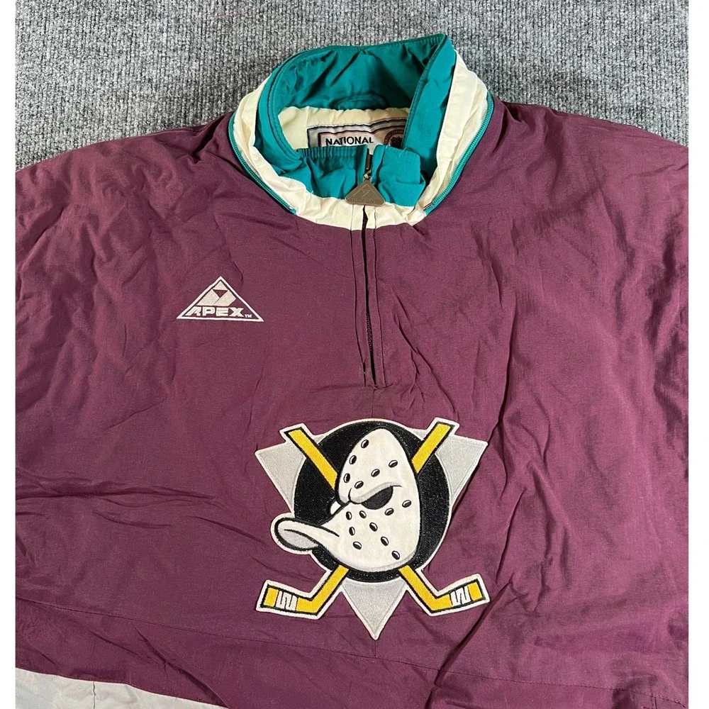 Vintage Apex One Mighty Ducks Puffer Jacket Mens Large Eggplant‎ 90s Quarter Zip