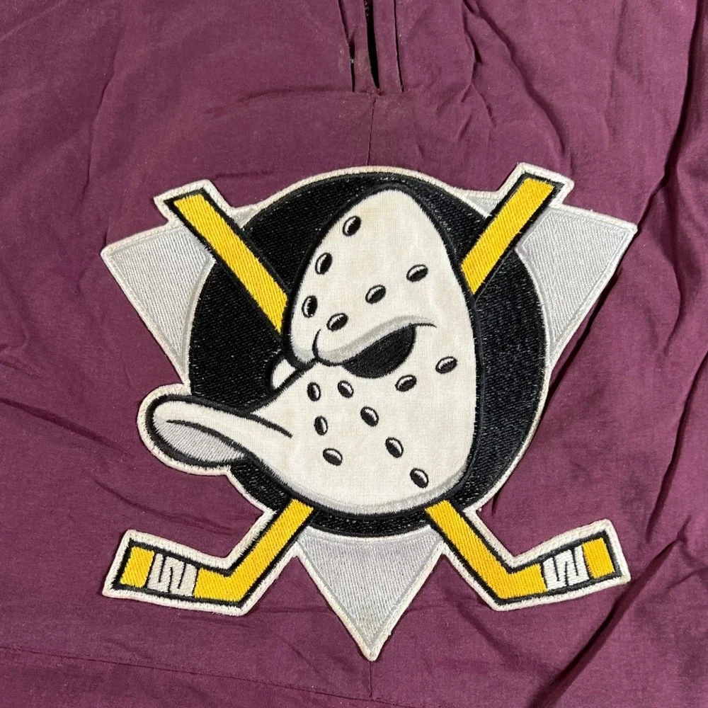 Vintage Apex One Mighty Ducks Puffer Jacket Mens Large Eggplant‎ 90s Quarter Zip