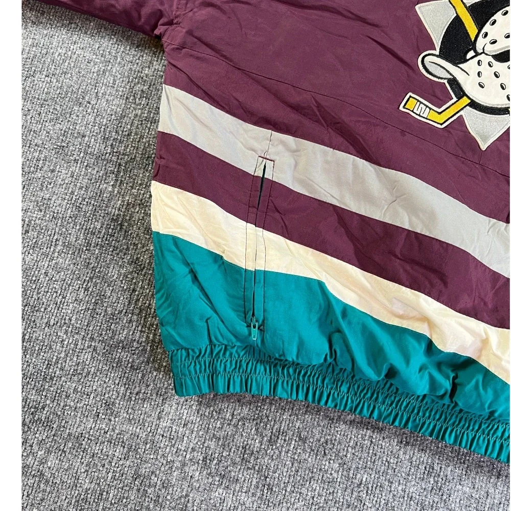 Vintage Apex One Mighty Ducks Puffer Jacket Mens Large Eggplant‎ 90s Quarter Zip