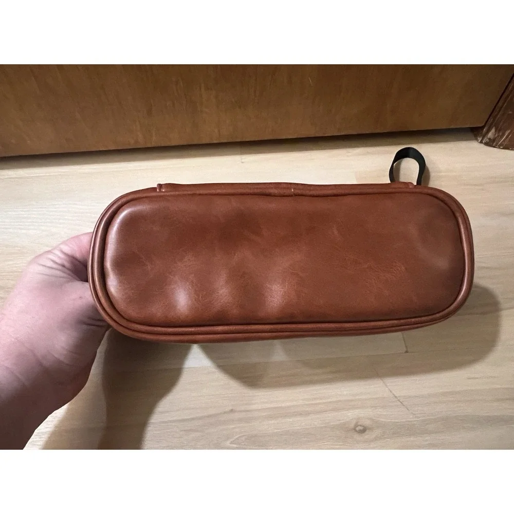 Unbranded Black White‎ Striped Wristlet Makeup Cosmetic Faux Brown Leather