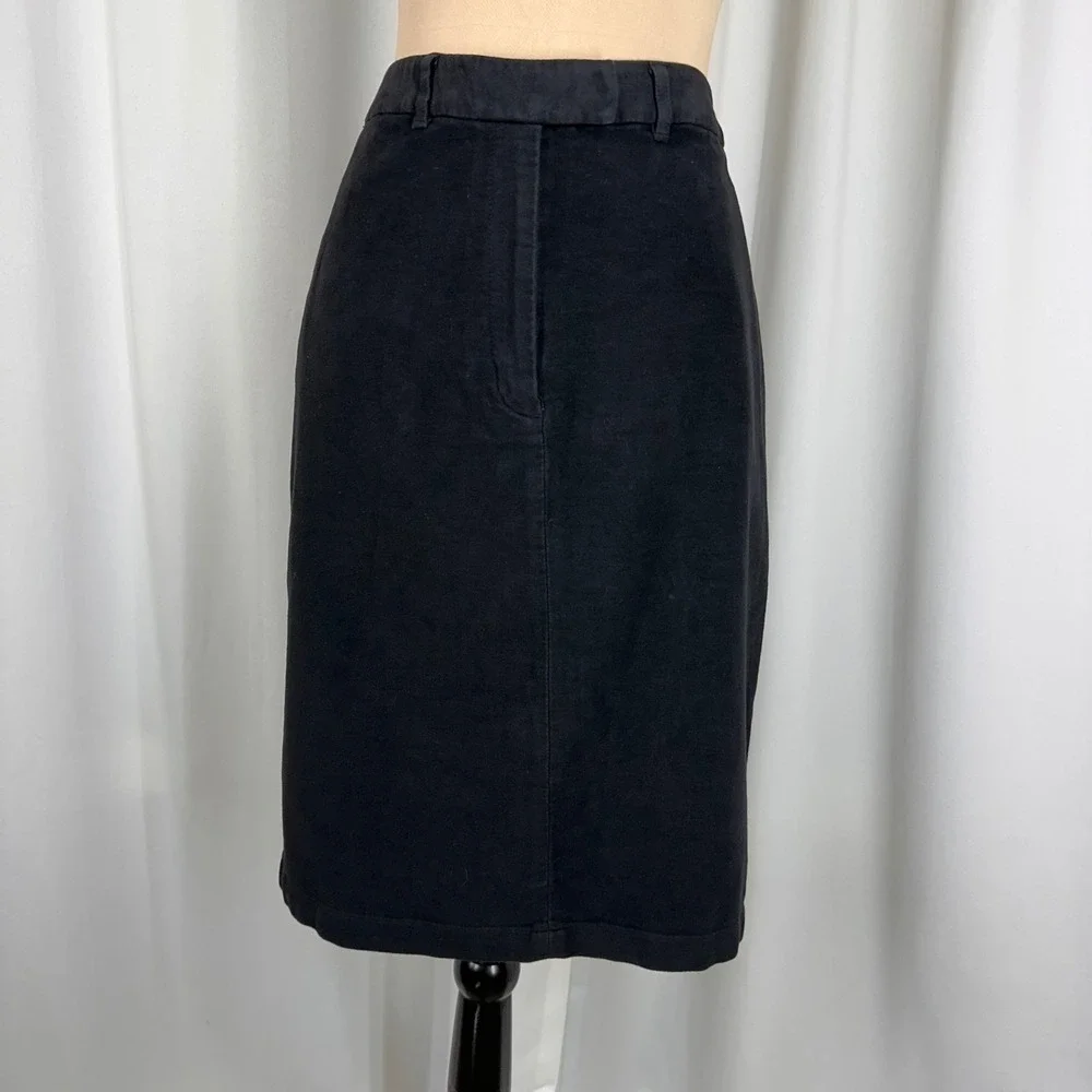 Vtg LL Bean‎ Womens Black Cotton Pencil Skirt Size 12 Reg Knee Length Back Vent