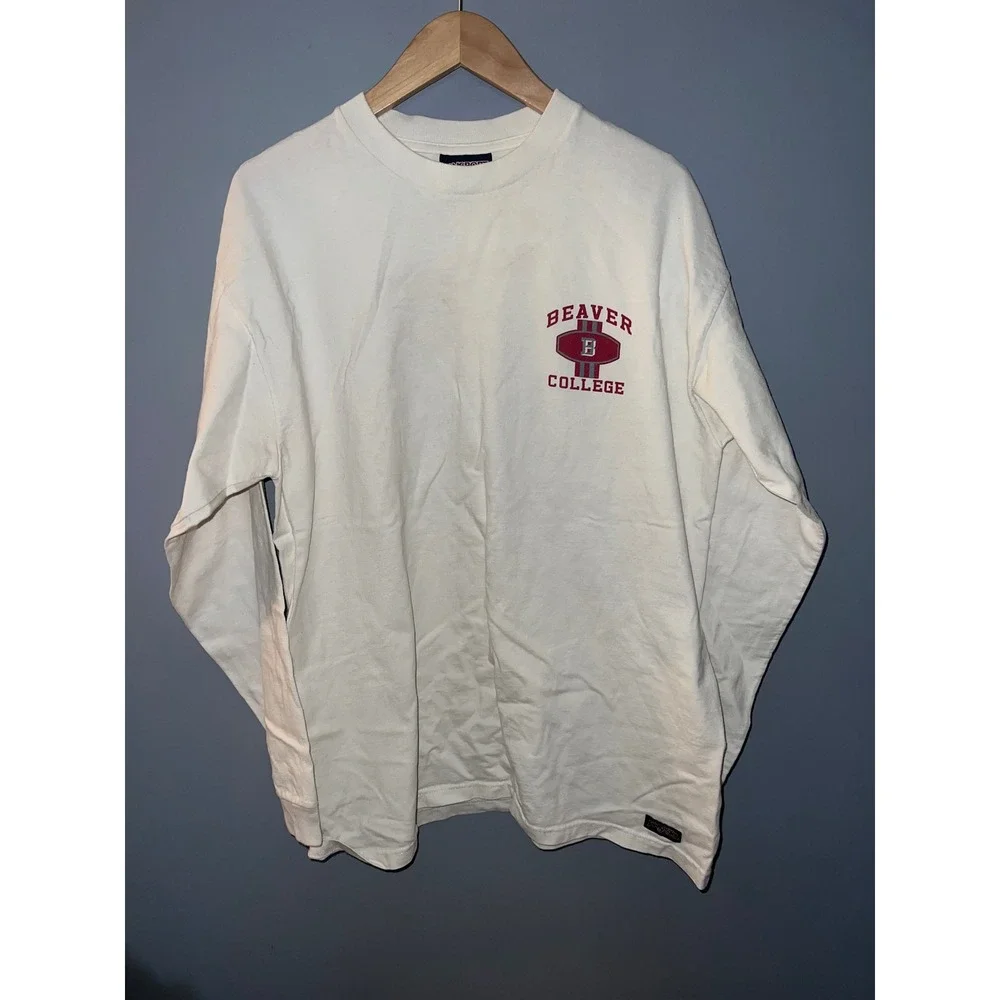 Vintage JanSport Beaver College Knights Long Sleeve Shirt White Mens Large USA