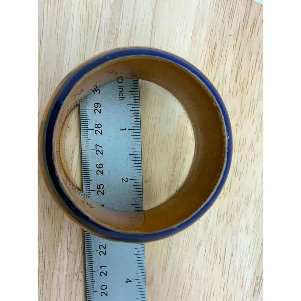 Vintage Wide Wooden Bangle Bracelet | Hand Painted Geometric Boho Bracelet