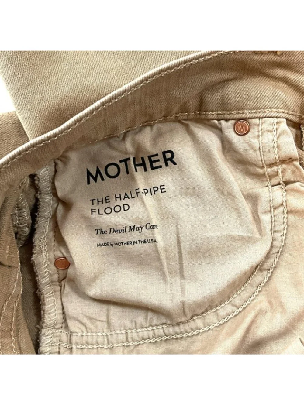 Mother Superior Half Pipe Flood Jeans Womens 30 Beige High Rise Barrel Wide Leg