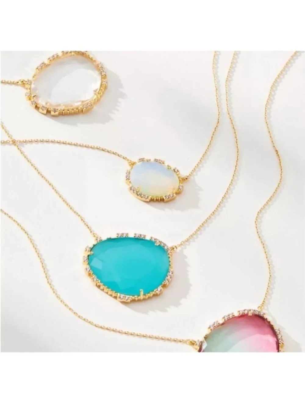 New! Anthropologie 18K Gold Plated Opaque Stone Necklace (3024) NWOT
