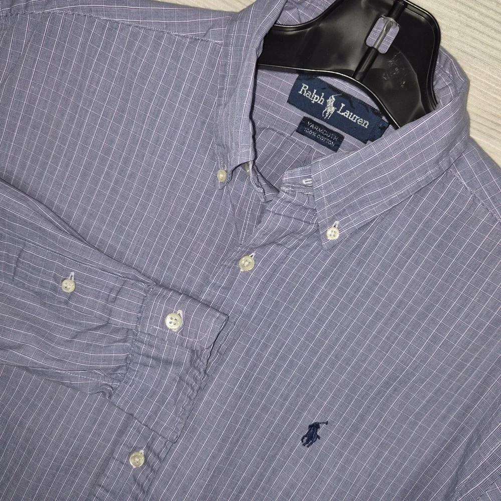 Ralph Lauren Yarmouth‎ Button Down Shirt Purple Blue Stripe Men's 15.5