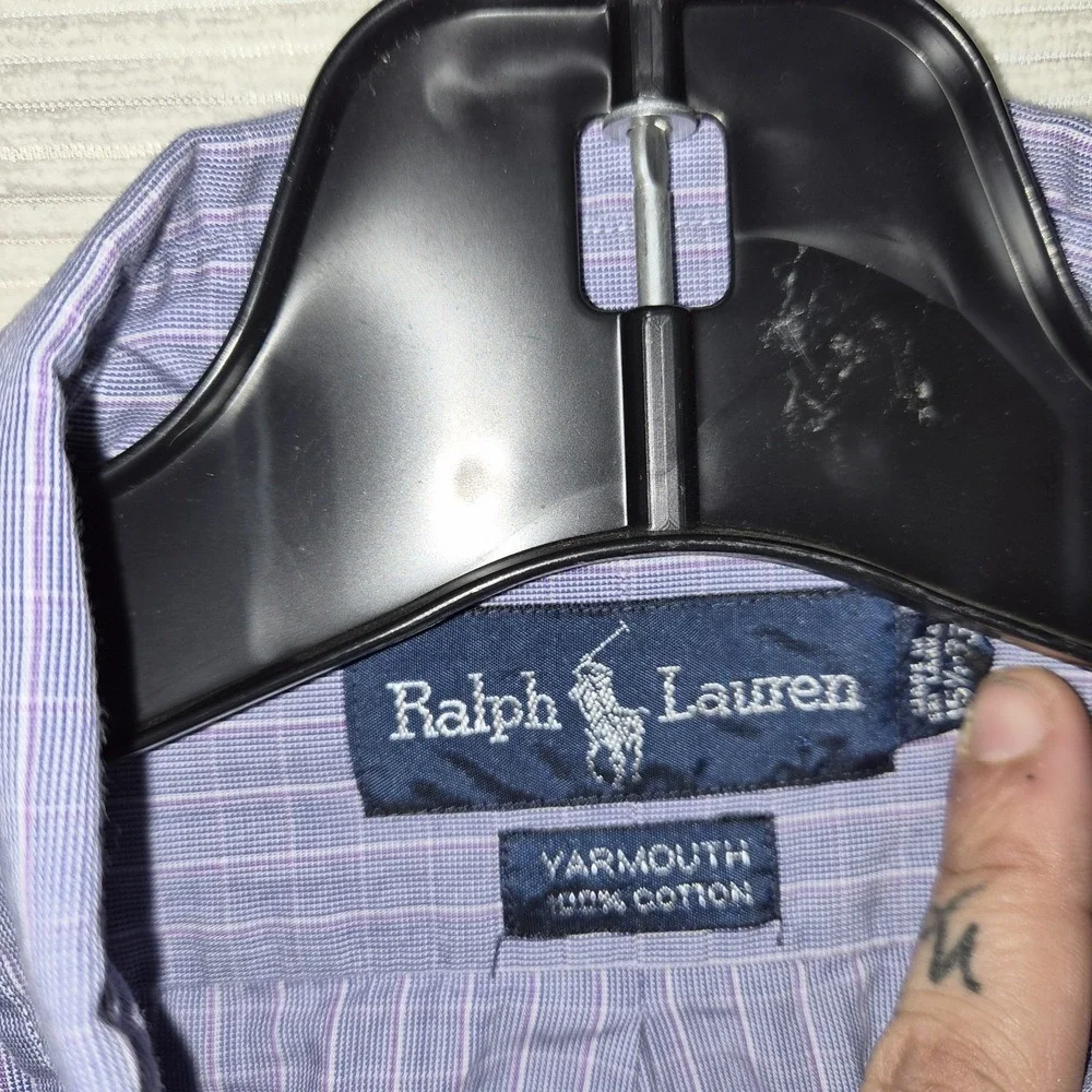 Ralph Lauren Yarmouth‎ Button Down Shirt Purple Blue Stripe Men's 15.5