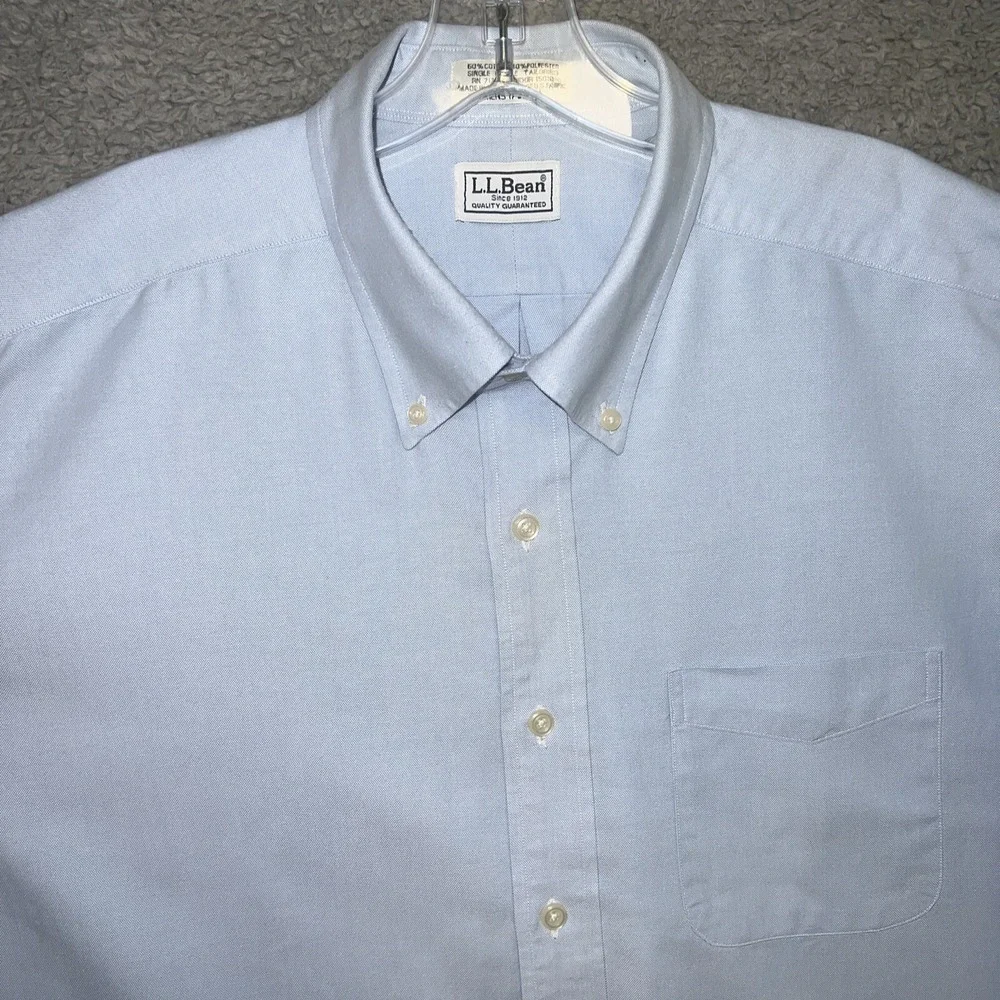VTG LL Bean Shirt Men's Size 17.5 / 34 Blue OCBD Button Down Oxford‎ 2002