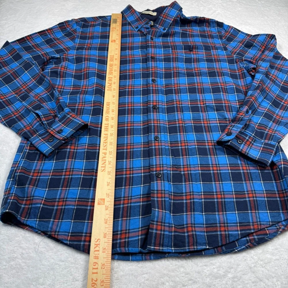 LL‎ Bean Mens Slightly Fitted Flannel Shirt Large Blue Plaid Cotton Long Sleeve
