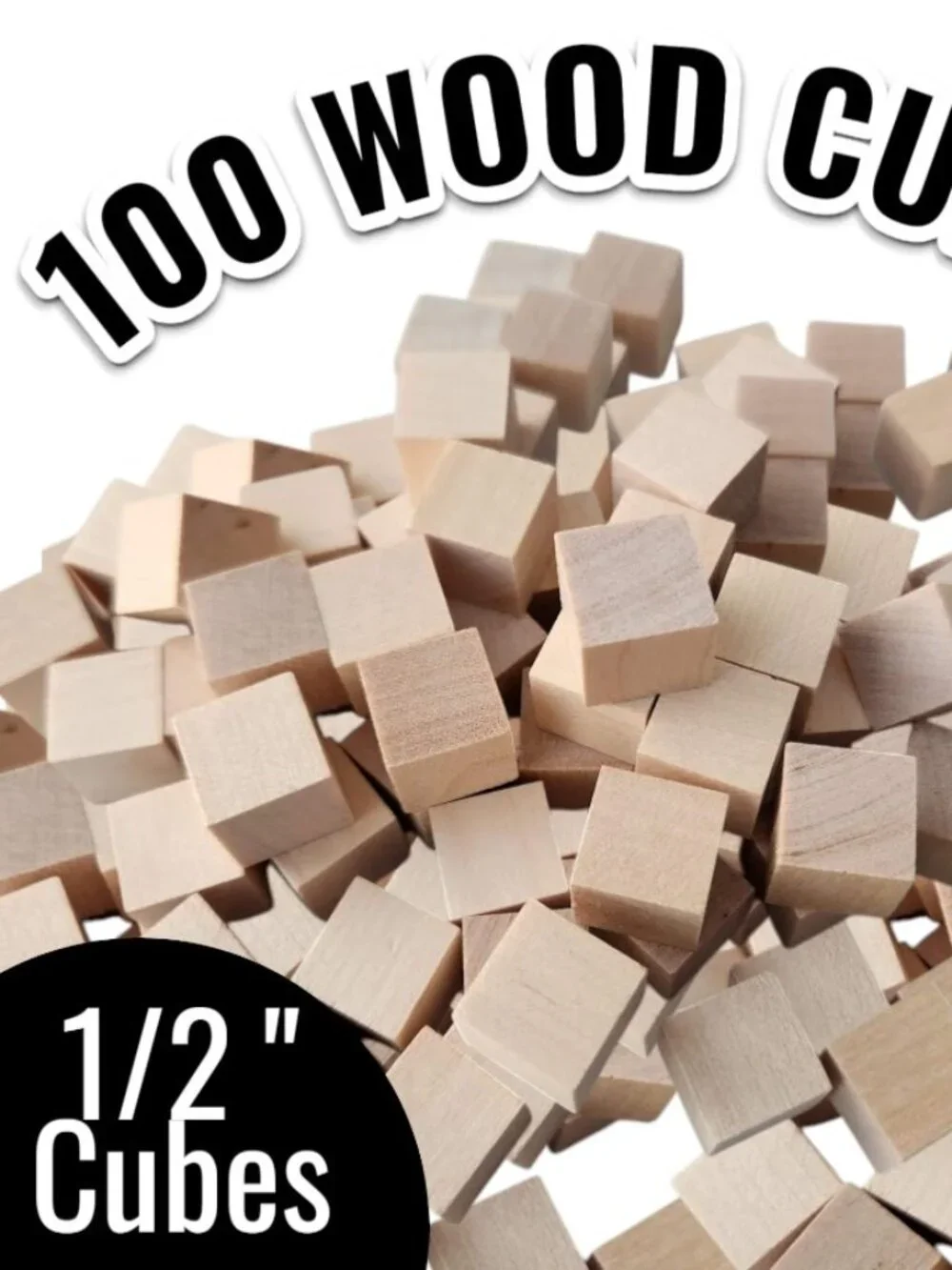 100 DIY Craft Supplies Wooden Cubes 1/2-inch Blank Wooden Blocks Unfinished Wood