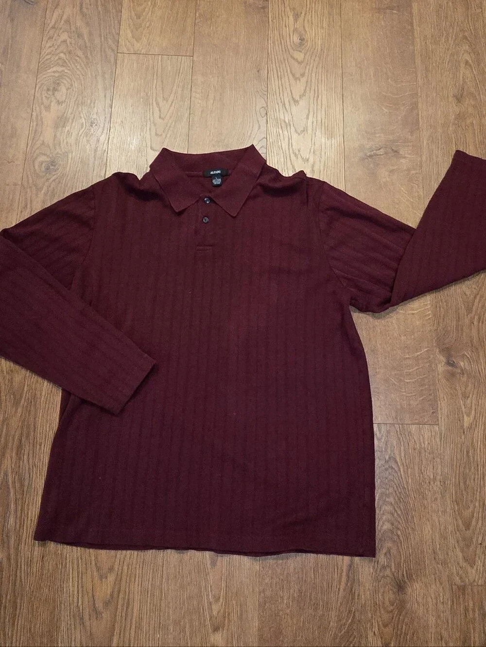 Alfani Men's Wine-Red Ribbed Polo - Large