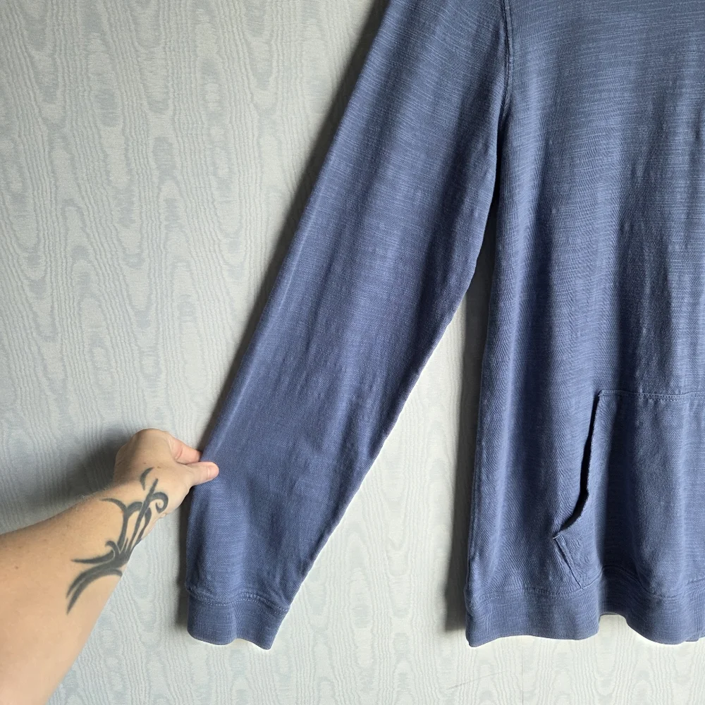 Men's George Slub Knit 100% Cotton Lightweight‎ Blue Drawstring Hoodie M