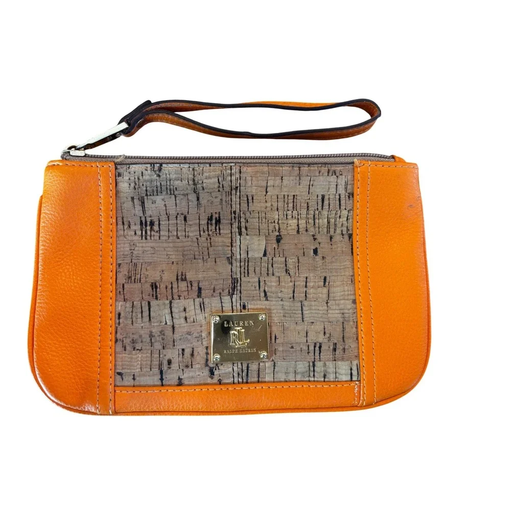 Lauren Ralph‎ Lauren Orange Cork Wristlet Clutch Purse
