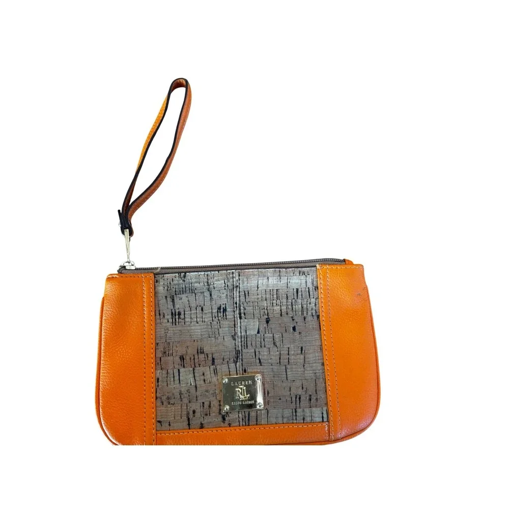 Lauren Ralph‎ Lauren Orange Cork Wristlet Clutch Purse