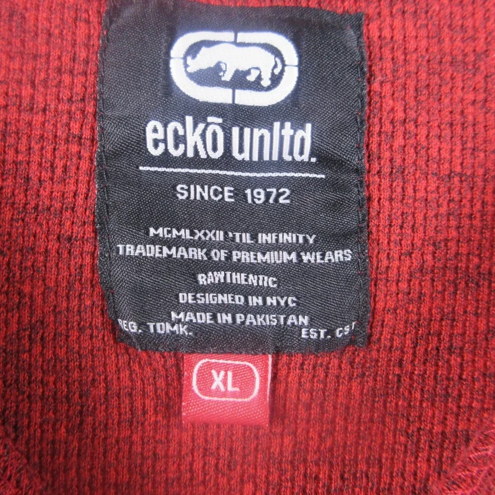 Ecko Unltd Sweater Mens XL Red Waffle Knit Crewneck Pullover Long Sleeve Logo‎