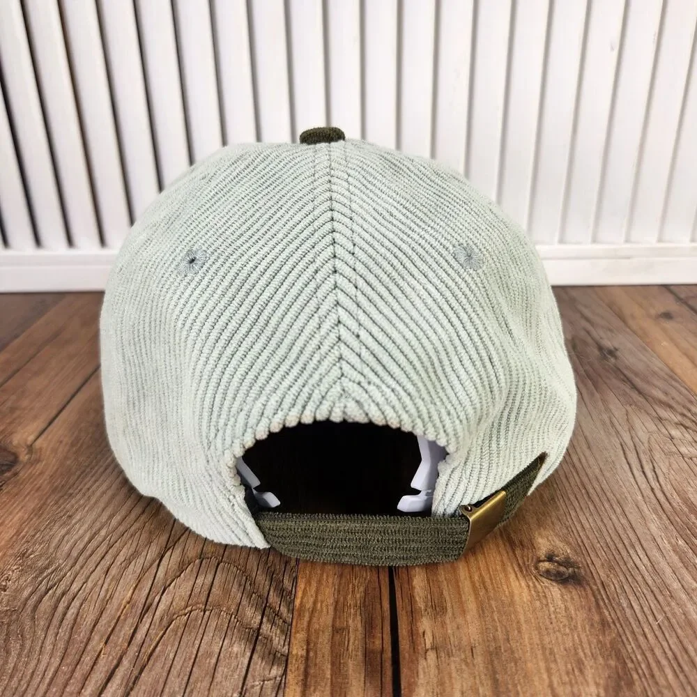 Weber's Resupply Cute But Feral Raccoon Strapback Hat Cap Green Corduroy Hipster