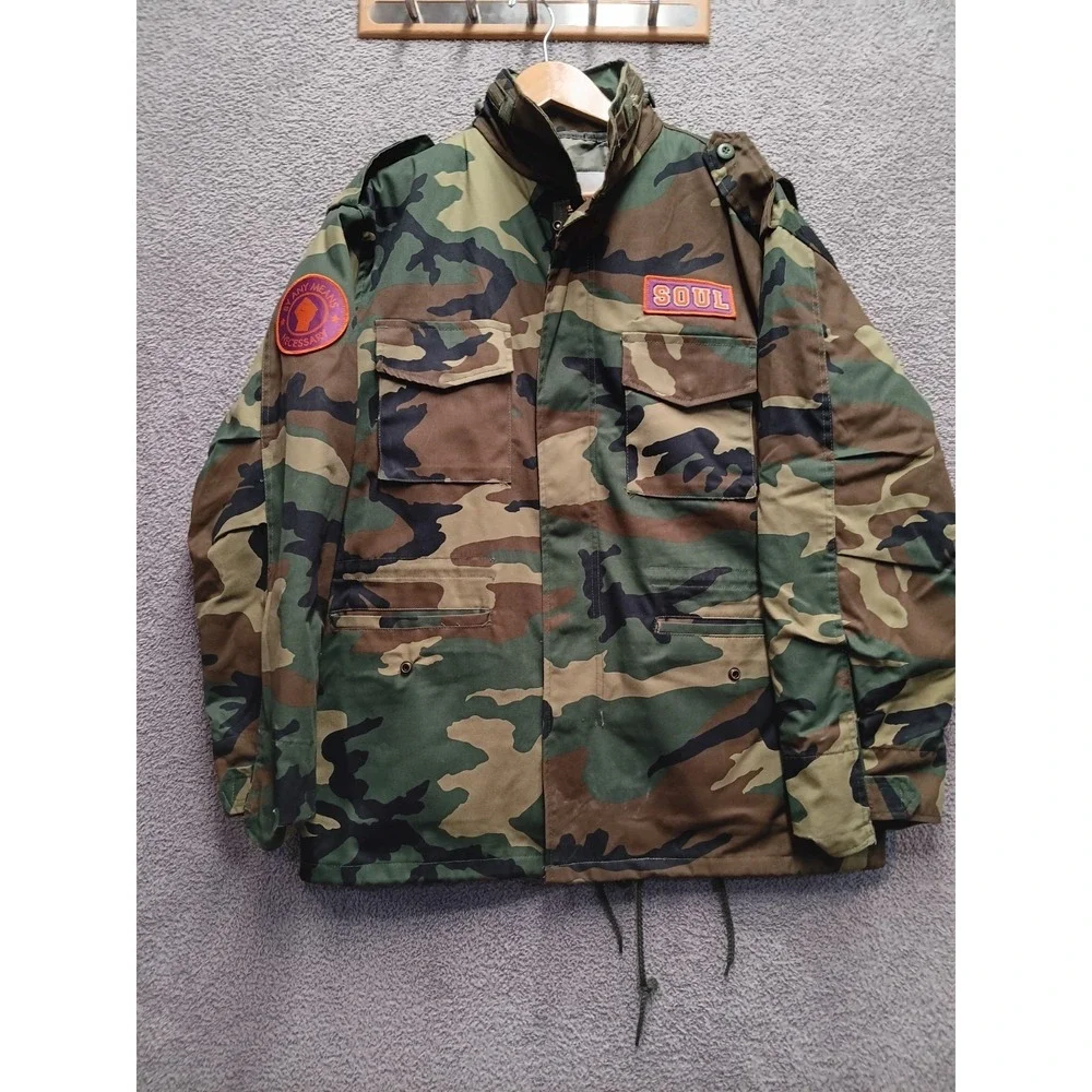 Rothco M-65 Woodland Camo Field Jacket Medium Regular Lined Custom‎ Patches